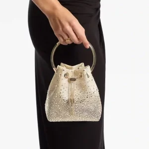 👜 Jimmy Choo Bon Bon Bag – Honey Metallic Mesh with Crystals