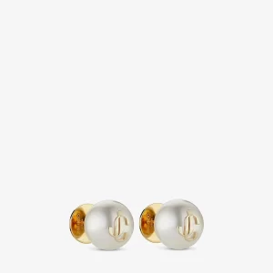 💎 Jimmy Choo JC Pearl Studs – Gold Metal & Pearls